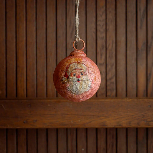 Red Nosed Santa Metal Ball Ornament 4"