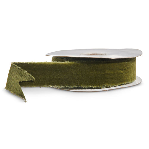 Green Torn Edge Velvet Unwired Ribbon