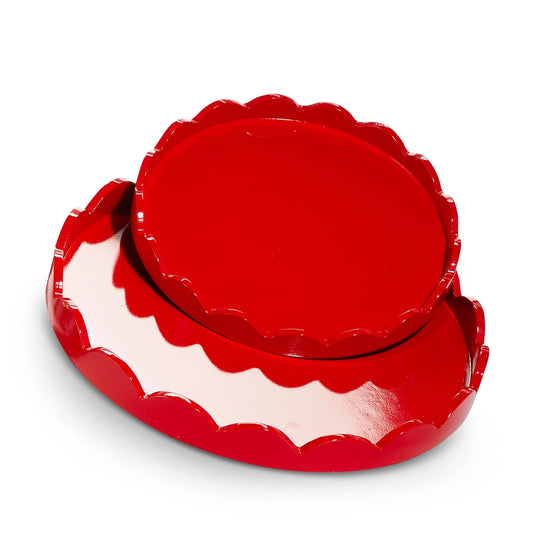 Round Red Scalloped Trays