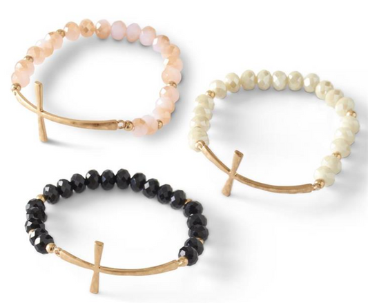 Faceted Beaded and Gold Cross Bracelet