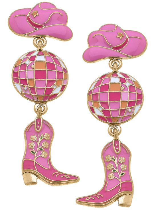 Rodeo Disco Ball Linked Enamel Earrings