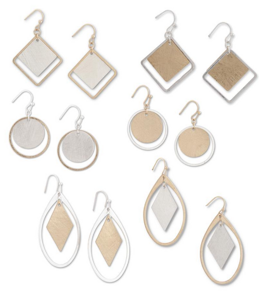 Brushed Silver Gold Dangle Earrings