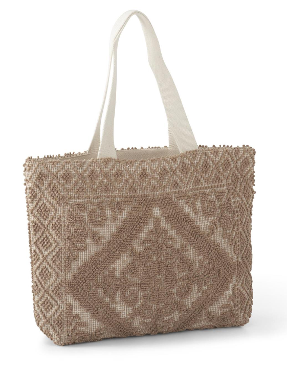 Beige Handloom Patterned Tote