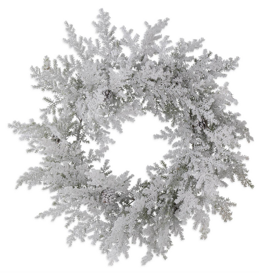 Flocked Pine Wreath w/Pinecones