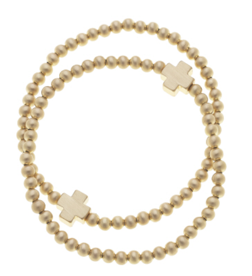 Isa Ball Bead Stretch Bracelet in Satin Gold
