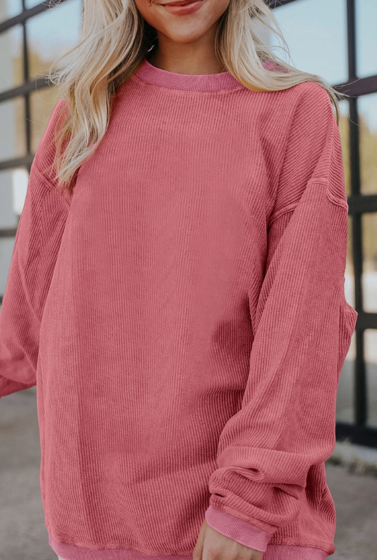 Long Sleeve Ribbed Corded Oversized Sweatshirt