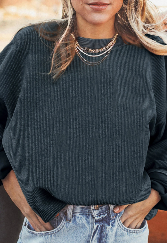 Long Sleeve Ribbed Corded Oversized Sweatshirt