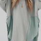 Grey Crinkle Splicing Raw Hem High Low Oversized Blouse