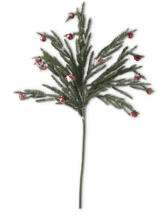 Snowy Pine Stem w/Mini Red Bells