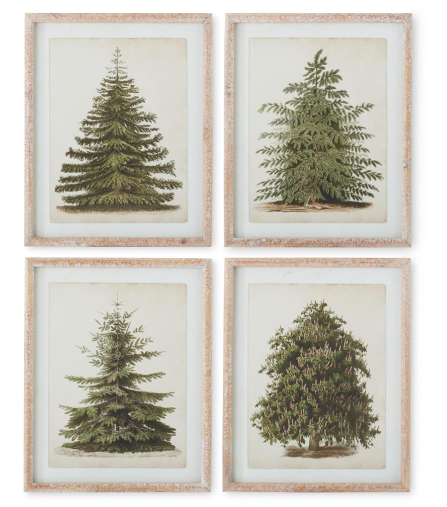 Natural Carved Wood Framed Pine Tree Prints