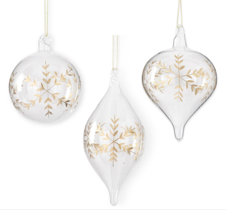 Clear Glass Gold Etched Snowflake Ornament