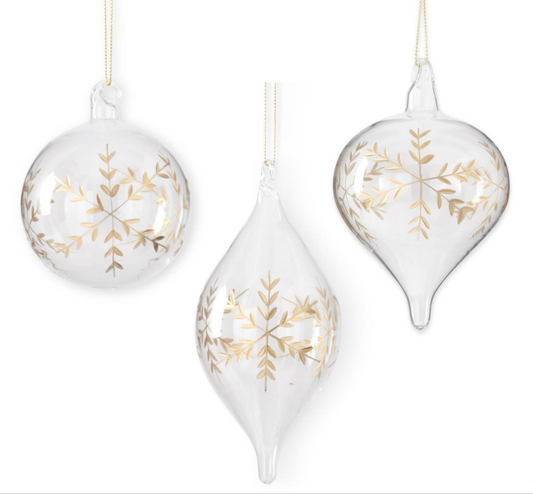 Clear Glass Gold Etched Snowflake Ornament