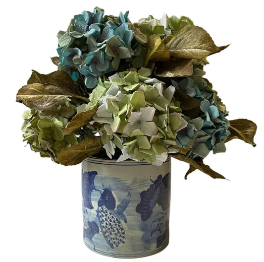 Hydrangea In Blue Vase