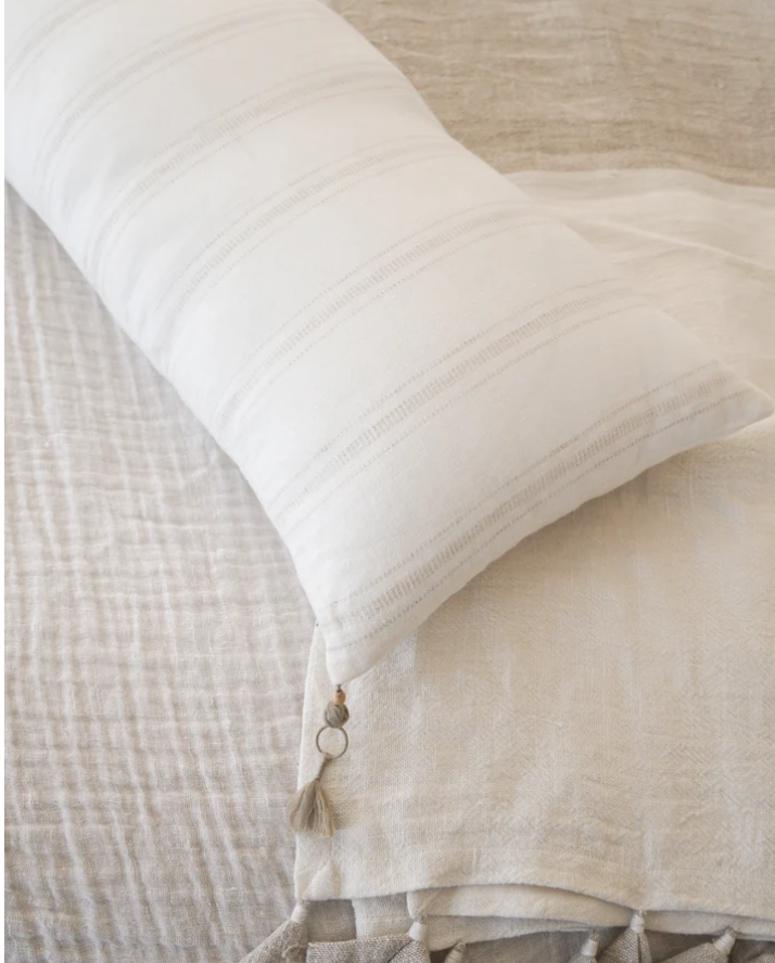 White & Beige Stripe Down Linen Pillow