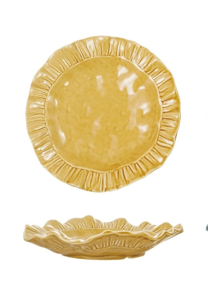 Ruffled Yellow Stoneware Plate