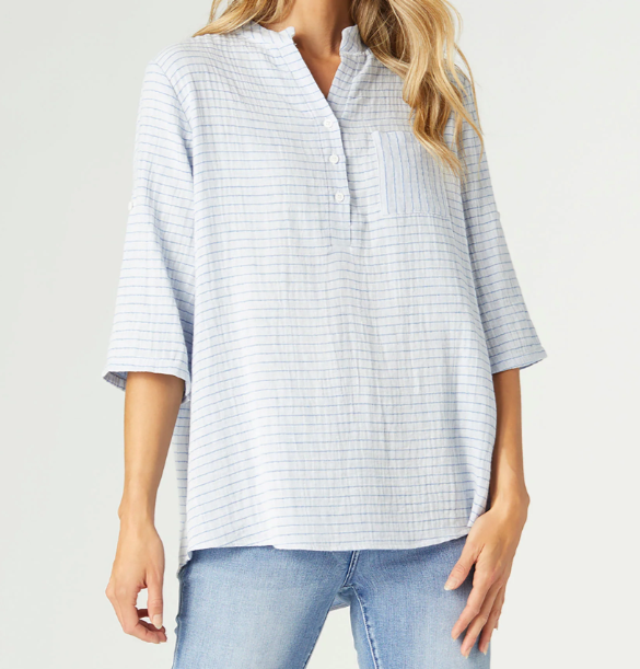 Jesse Casual Henley Top Dusty Blue