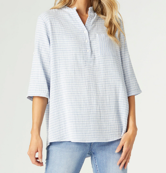 Jesse Casual Henley Top Dusty Blue