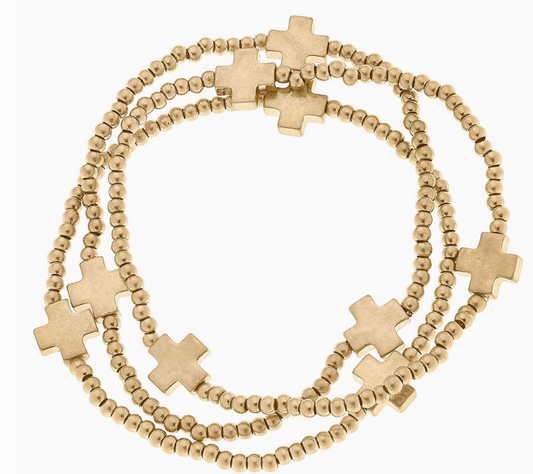 Macy Delicate Ball Bead Puffed Cross Stretch Bracelet