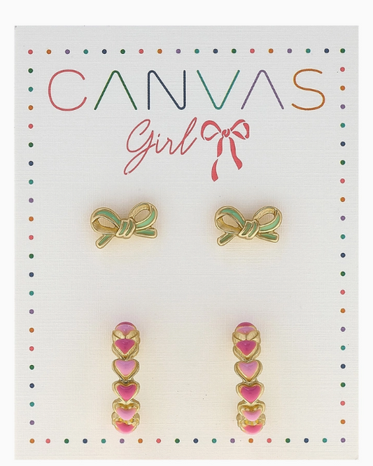 Maggie Bow Stud and Enamel Heart Hoop Earrings
