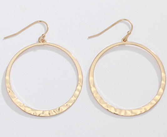 Gold Hammered Circle Hoops