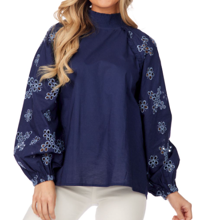 Emilia Eyelet Top Navy