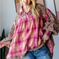 Collared Print Textured Plaid Mix Shirt