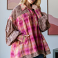 Collared Print Textured Plaid Mix Shirt