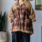 Collared Print Textured Plaid Mix Shirt