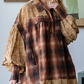 Collared Print Textured Plaid Mix Shirt
