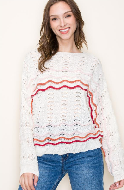 Pointelle Stripe Sweater