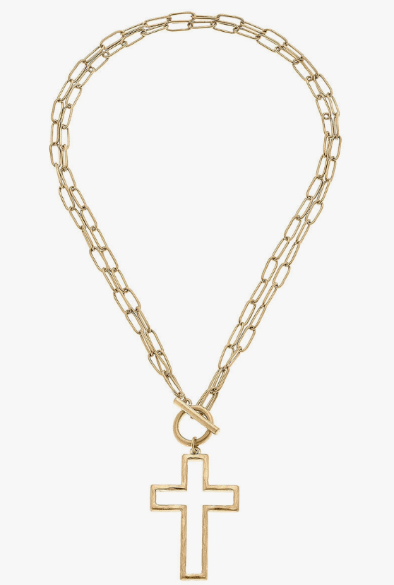 Lydia Cross Necklace T-Bar in Worn Gold