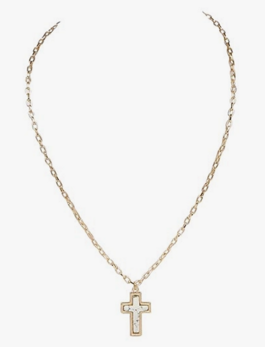 Gold Stone Cross Necklace