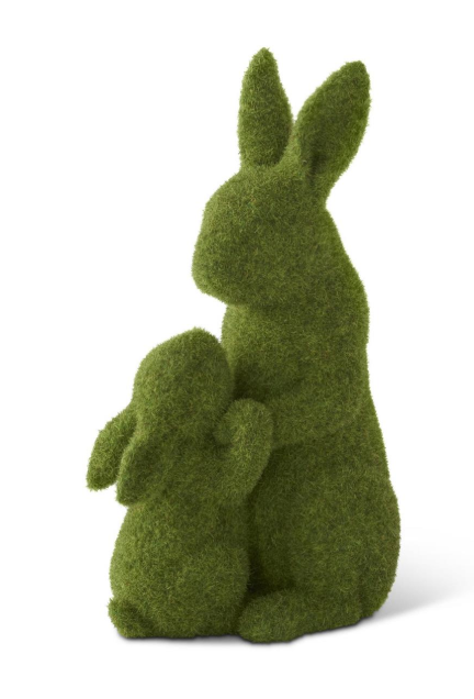 Flocked Moss Mother & Child Garden Rabbits