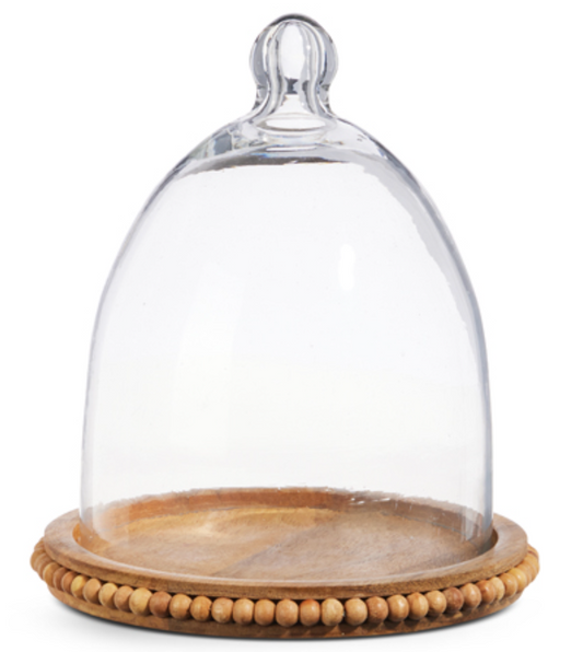 Wood Beaded Tray with Cloche