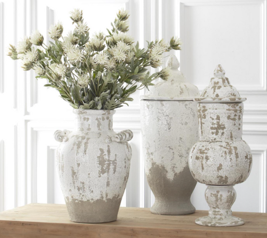 White Glazed Terra Cotta Vases