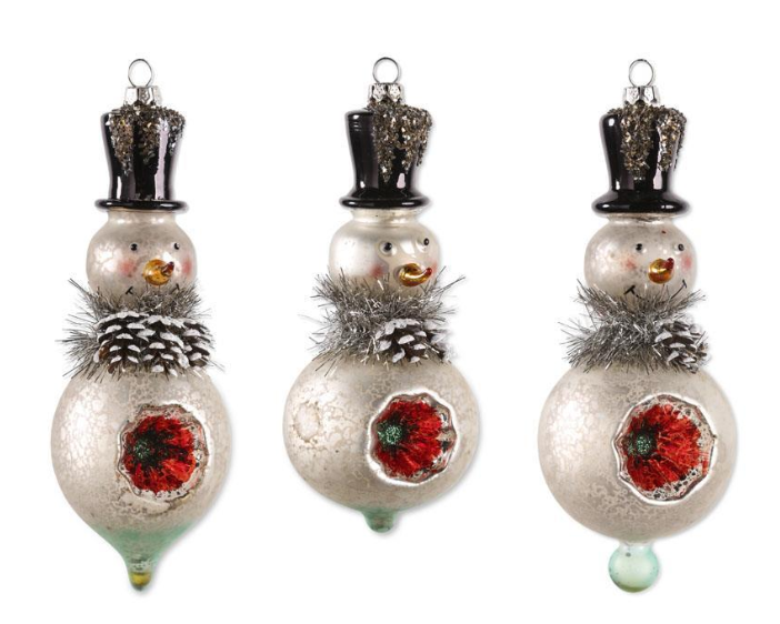Mercury Glass Snowmen Ornaments w/Top Hats