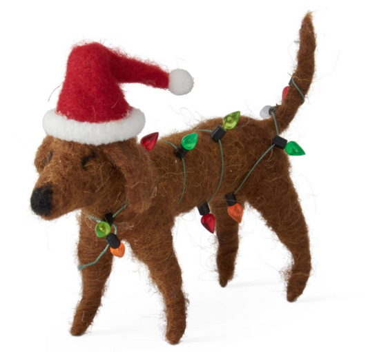 Wool Dachshund w/Red Hat & Lights