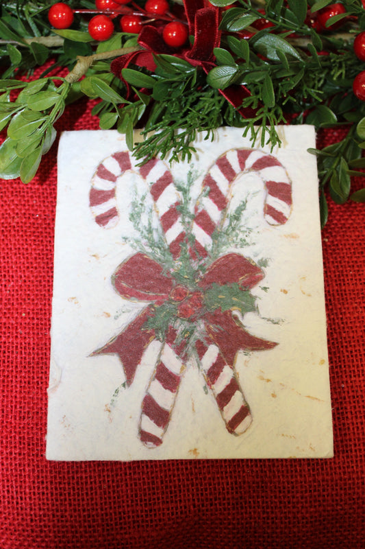 Textured Paper Candy Cane Ornament With Velvet Ribbon