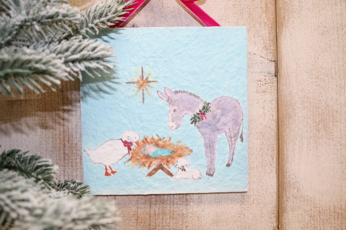 Textured Paper Christmas Goose & Donkey Ornament