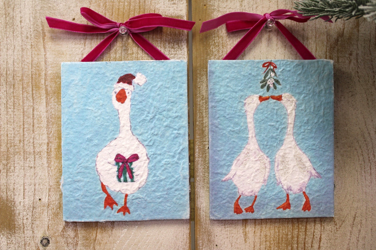 Textured Paper Christmas Goose Ornament