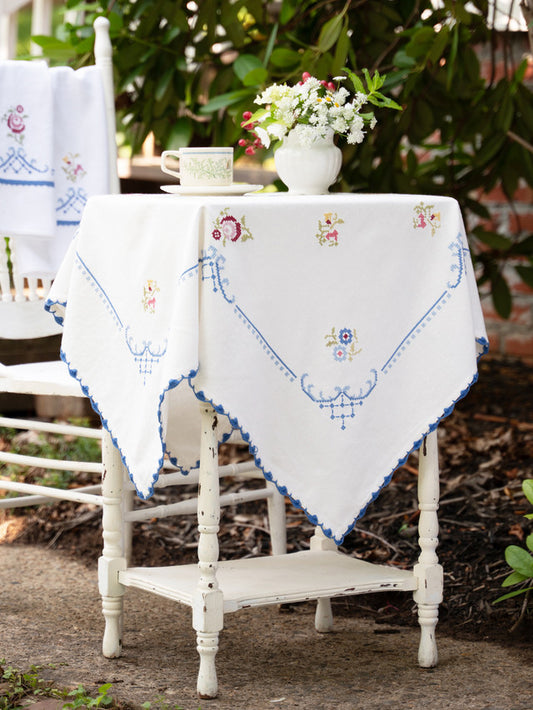 Folklore Cross Stitch Embroidered Tea Cloth