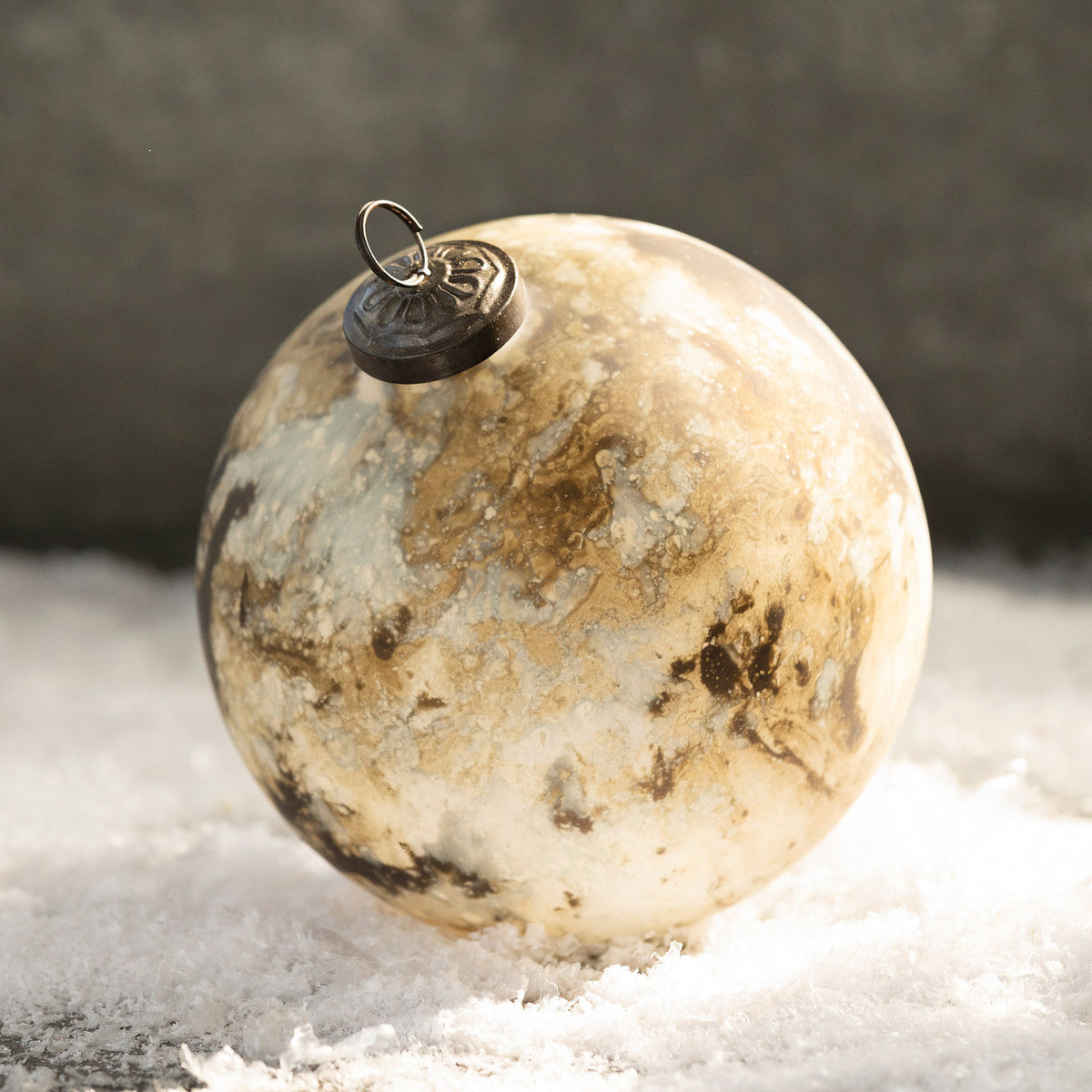 Brown Marble Mercury Glass Ball Ornament
