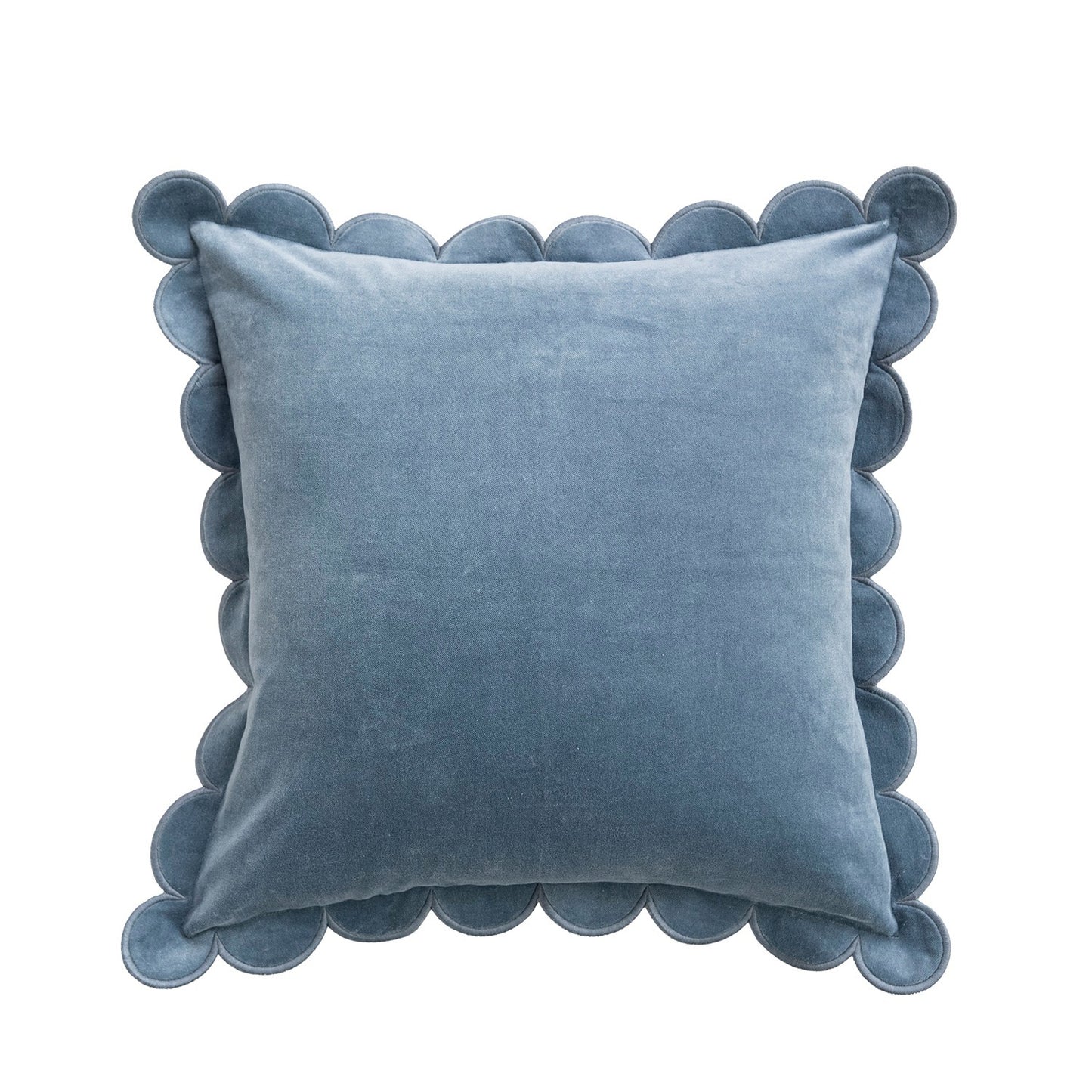 Blue Scalloped Cotton Velvet Pillow