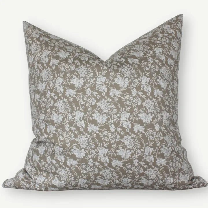 Olive Floral Brown Throw Pillow