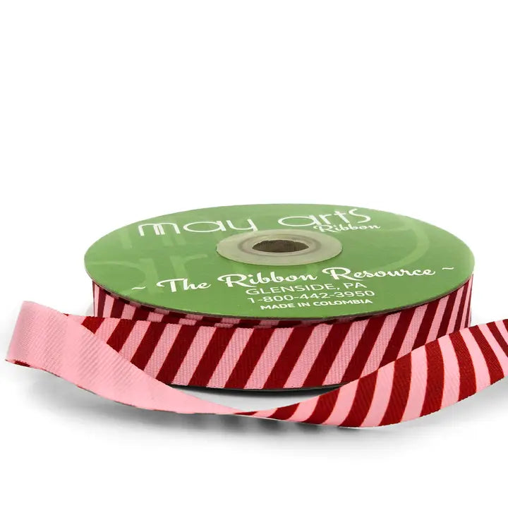 Pink & Red Modern Diagonal Stripe Ribbon