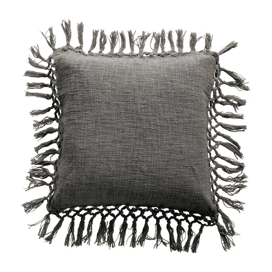 Crocheted Fringe Cotton Slub Pillow