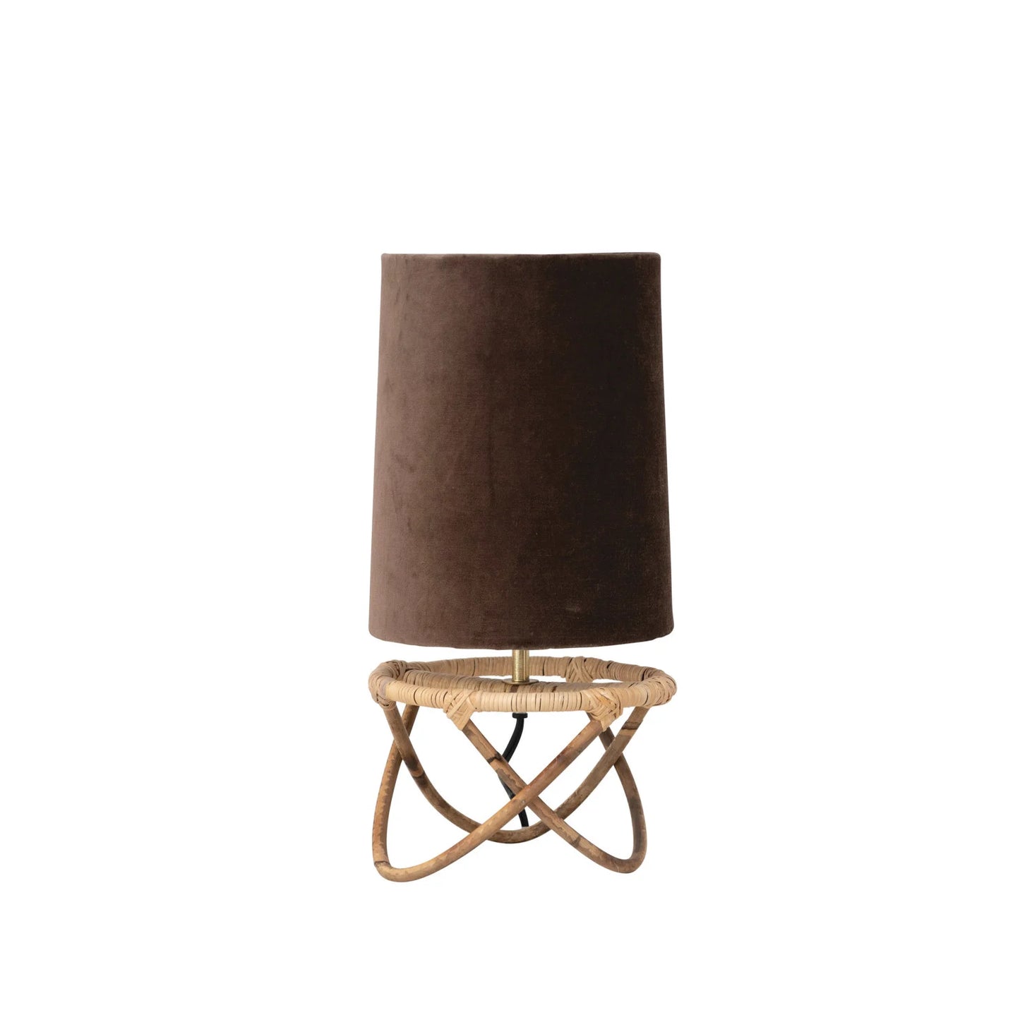 Cane Table Lamp With Velvet Shade