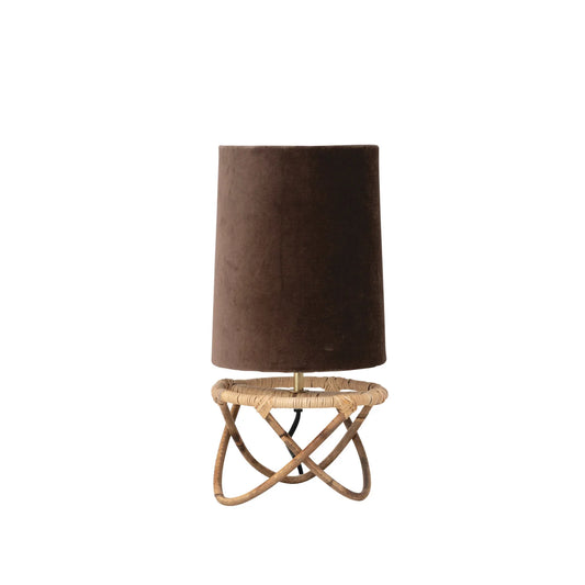 Cane Table Lamp With Velvet Shade