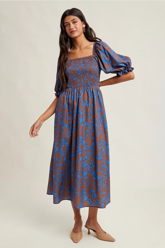 Floral Balloon Sleeve Dress