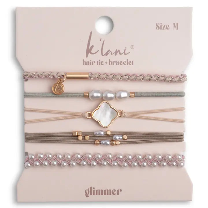 "Glimmer" Soft Pinks with Pearl & Gold Accent Hair Tie Bracelets